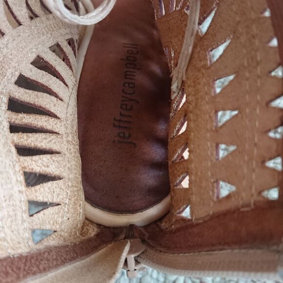 Jeffrey Campbell Rodillo Tan Leather Gladiator Wedge Heels Lace Up size 8 - Picture 9 of 13